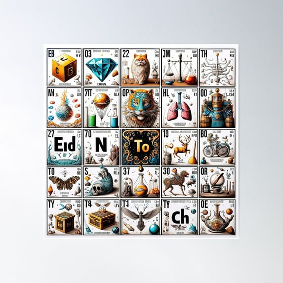 Elemental Wonders: An Illustrated Periodic Table Poster Wall Art, Modern Wall Decor For Living Room Bedroom, 17x17 UNFRAMED