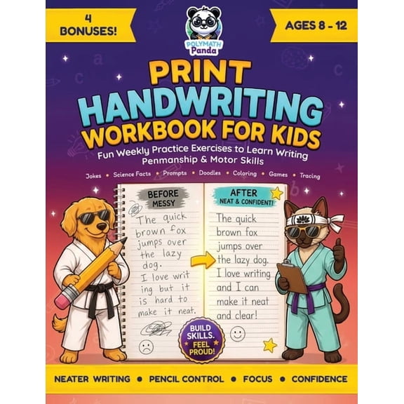 Elementary Grade Writing Prompt Books Print Handwriting Workbook for Kids 8-12: Fun Weekly Practice Exercises to Learn Writing, Penmanship & Motor Skills with, (Paperback)