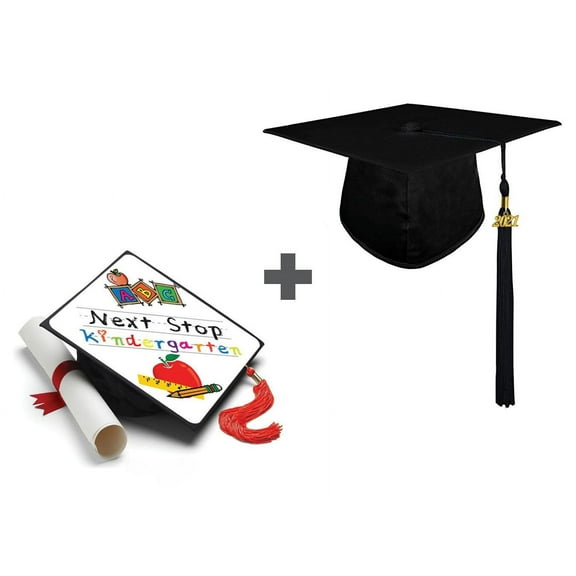 Elementary Graduation Cap - Next Stop Kindergarten Tassel Topper + Grad Cap + Charm