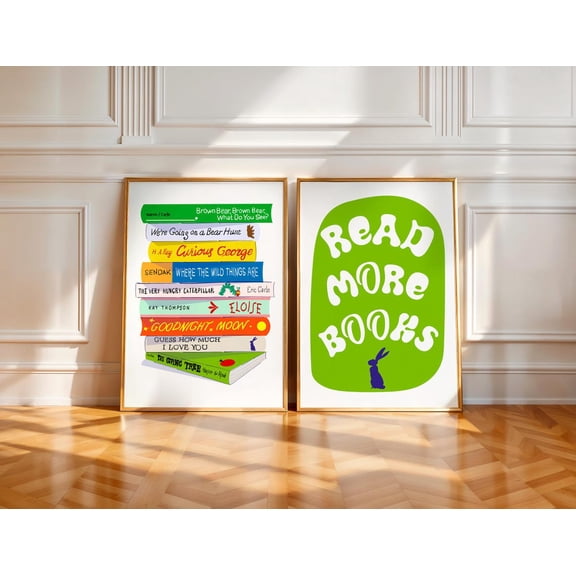 Elementary Library Book Stack Wall Art Classroom Set 2 Unframed Paper Print 8x12