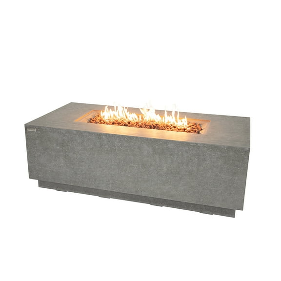 Elementi Andes Propane Fire Pit for Outside Outdoor Firepit Table with Internal Tank Holder Firepit Concrete Rectangular Fire Table Patio Heater Fireplace 60,000 BTUs - Light Grey, 66 x 32 Inches