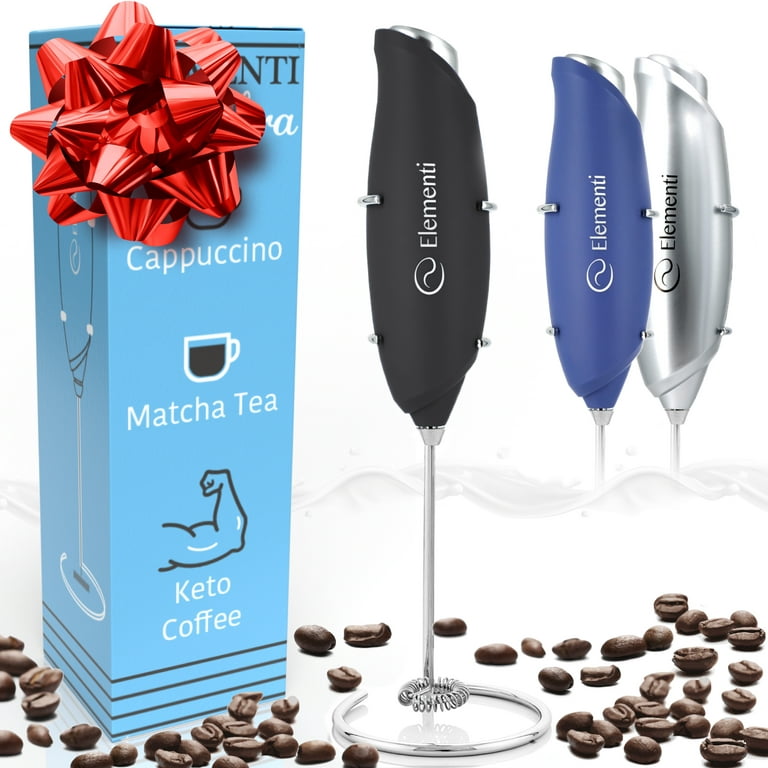 Elementi Milk Frother Handheld - Electric Whisker for Mixing - Matcha Whisk  & Milk Foamer (Silver)