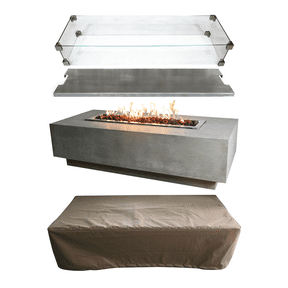 Elementi Granville 60" Concrete Fire Pit Table + Steel Cover & Wind Screen