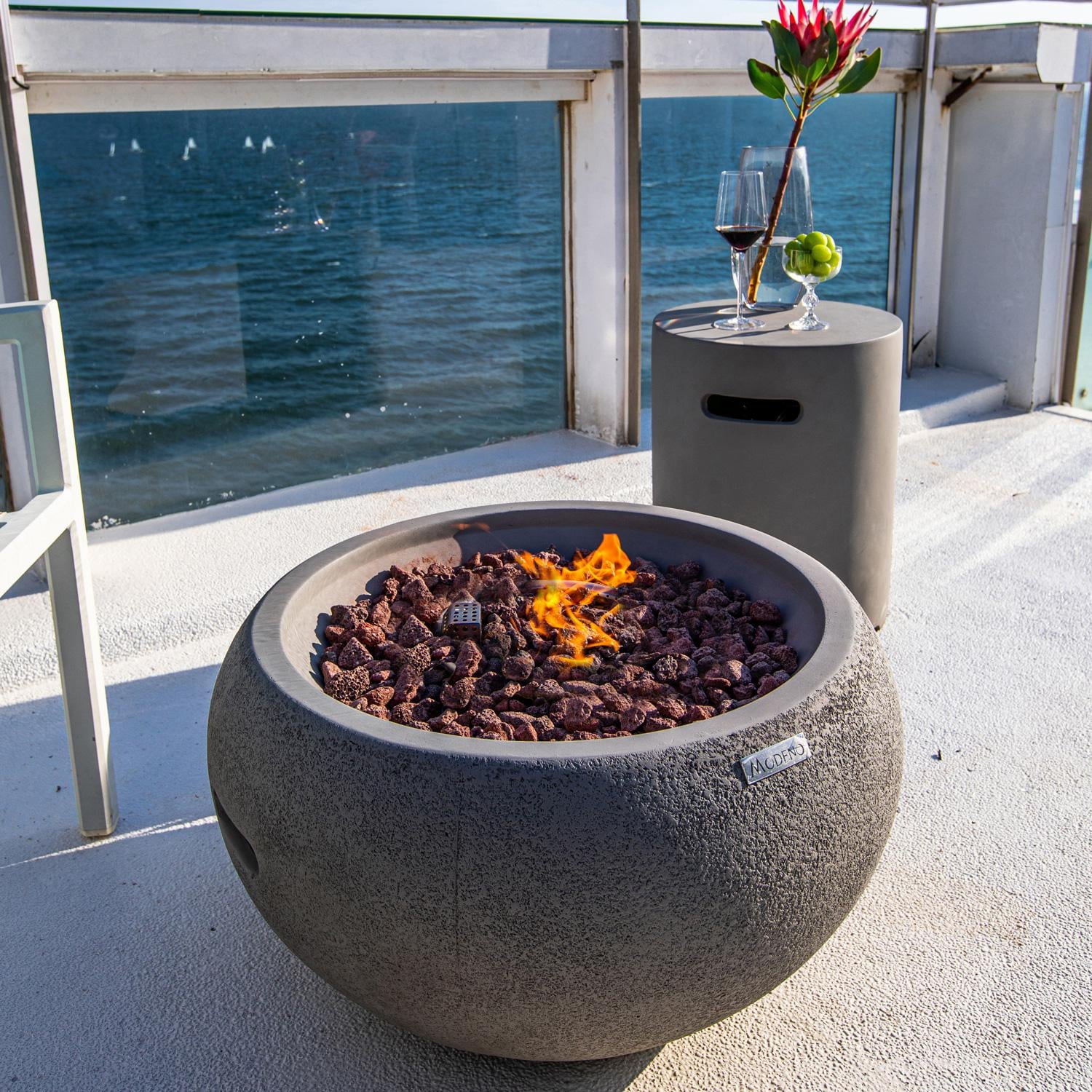 Dark Gray Concrete Gas Fire Pit Table