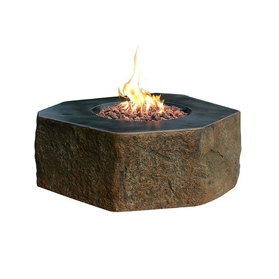 Elementi Outdoor Columbia Fire Pit Table 40 x 36 Inches Durable Fire Bowl Glass Reinforced Concrete Square Fire Table Natural Gas Patio Fire Place Includes Burner and Lava Rock