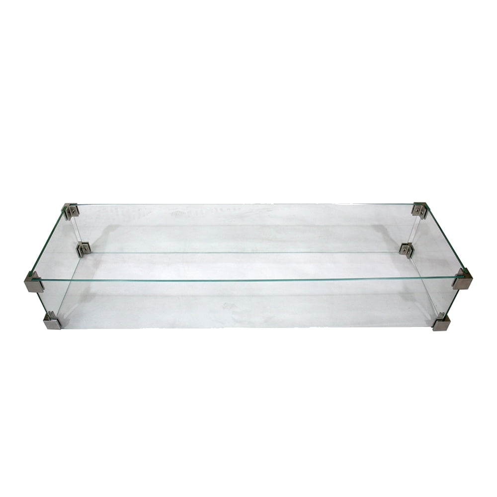 Elementi Outdoor Granville Fire Pit Table Tempered Glass Rectangle 43 x 13 x 7 inches Heavy Duty Firepit Accessory Wind Screen, Clear