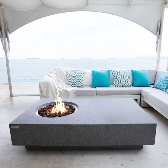 Elementi Outdoor MetroPolis Fire Pit Table 56 x 32 Inches Grey Durable Fire Bowl Glass Reinforced Concrete Rectangle Fire Table Liquid Propane Patio Fire Place Includes Burner and Lava Rock