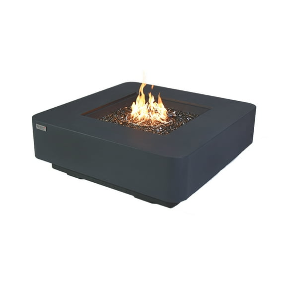 Elementi Plus Bergamo Propane Fire Pit for Outside Outdoor Fire Pit Table Smokeless Firepit Concrete Square Fire Table Patio Heater Fireplace 60000 BTUs - Dark Grey, 42.1 x 42.1 Inches