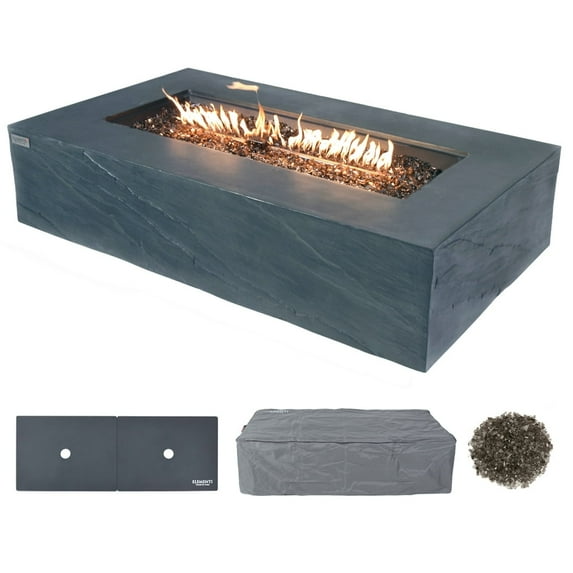 Elementi Plus Capetown Propane Fire Pit for Outside Outdoor Fire Pit Table Smokeless Firepit Concrete Rectangular Fire Table Patio Heater Fireplace 60000 BTUs - Slate Black, 55.9 x 31.9 Inches