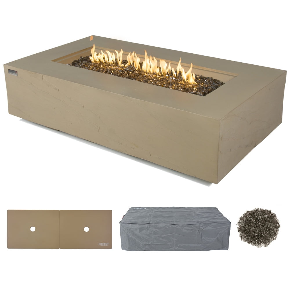 Elementi Plus Colorado Natural Gas Fire Pit for Outside Outdoor Fire Pit Table Smokeless Firepit Concrete Rectangular Fire Table Patio Heater Fireplace 60000 BTUs - Sunlight Yellow, 55.9 x 31.9 Inches