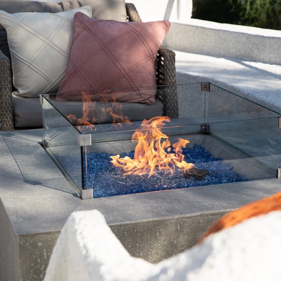 Elementi Plus Glass Wind Screen Outdoor Firepit Table Wind Guard Square Clear Fire Pit Glass Guard Fireplace Screen Tempered Glass Wind Shield Firepit Accessories - 23.6 x 23.6 Inches