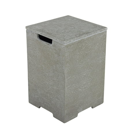 Elementi Plus Propane Tank Cover Table Outdoor Fire Pit Side Table Square Propane Tank Hideaway Storage Box for 20lb Propane Gas Tank Concrete - Light Grey, 15.7" x 15.7" x 24.8"