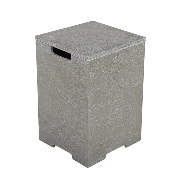 Elementi Plus Propane Tank Cover Table Outdoor Fire Pit Side Table Square Propane Tank Hideaway Storage Box for 20lb Propane Gas Tank Concrete - Light Grey, 15.7" x 15.7" x 24.8"