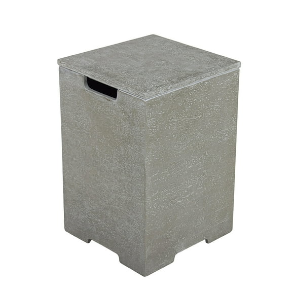 Elementi Plus Propane Tank Cover Table Outdoor Fire Pit Side Table Square Propane Tank Hideaway Storage Box for 20lb Propane Gas Tank Concrete - Light Grey, 15.7" x 15.7" x 24.8"