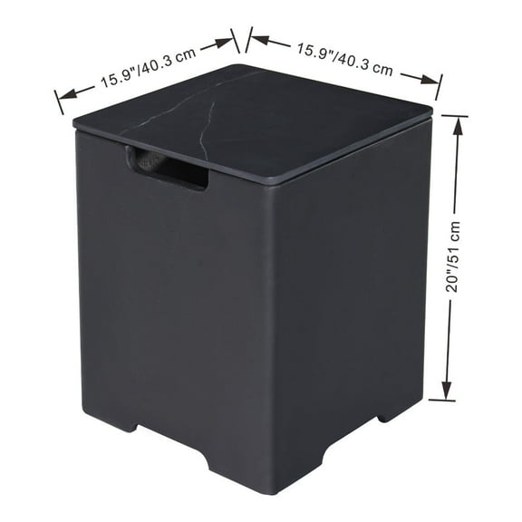 Elementi Plus Propane Tank Cover Table Outdoor Fire Pit Side Table Square Propane Tank Hideaway Storage Box for 20lb Propane Gas Tank Concrete Marble Porcelain - Bulgaria Black, 15.9" x 15.9" x 20.5"