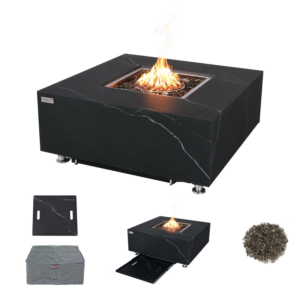 Elementi Plus Sofia Propane Fire Pit for Outside Outdoor Fire Pit Table Smokeless Firepit Marble Porcelain Square Fire Table Patio Heater Fireplace 60000 BTUs - Bulgaria Black, 39.4 x 39.4 Inches