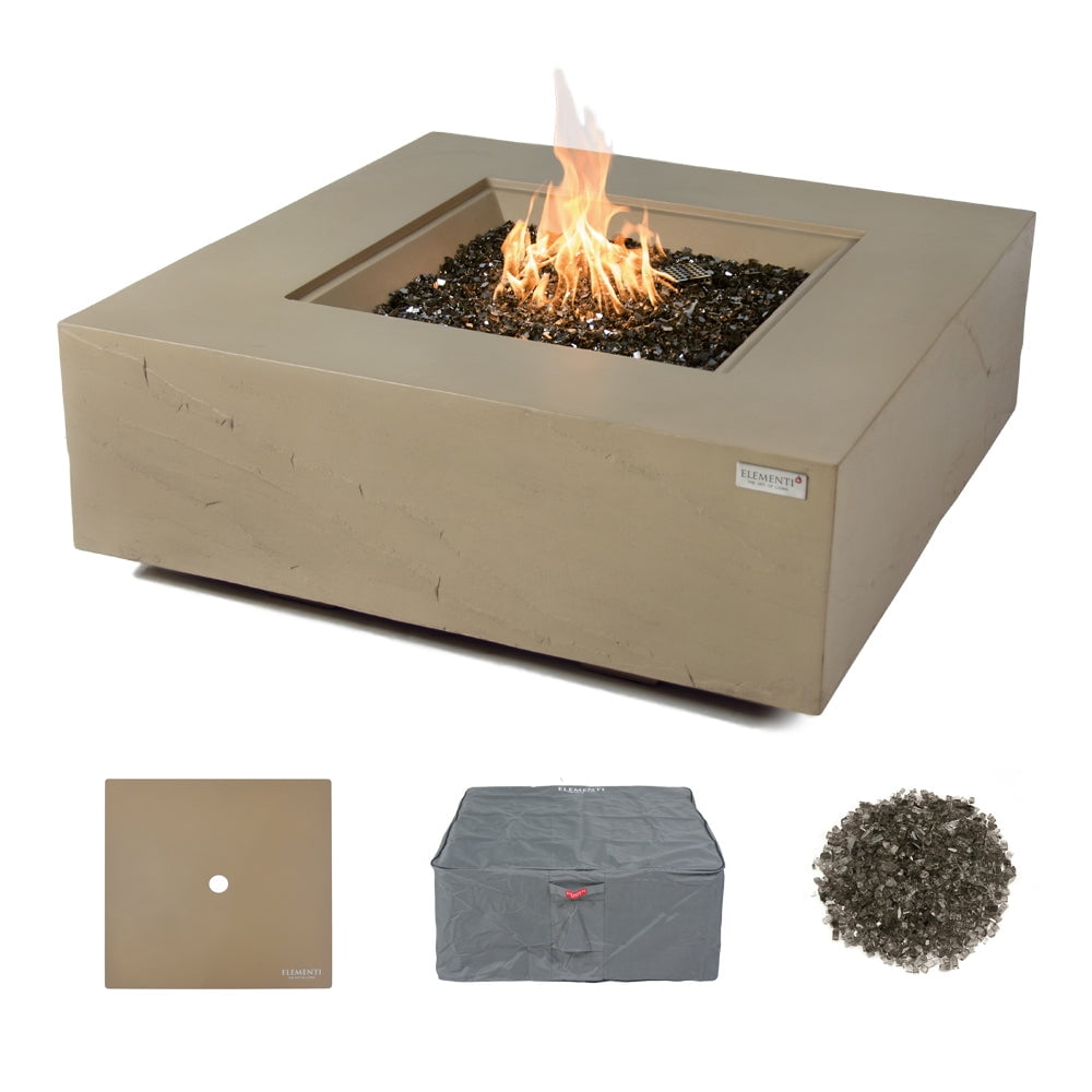 Elementi Plus Uluru Propane Fire Pit for Outside Outdoor Fire Pit Table Smokeless Firepit Concrete Square Fire Table Patio Heater Fireplace 60000 BTUs - Sunlight Yellow, 40 x 40 Inches