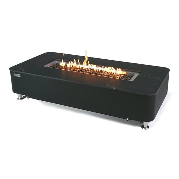 Elementi Plus Valencia Propane Fire Pit for Outside Outdoor Fire Pit Table Smokeless Firepit Concrete Marble Rectangular Fire Table Patio Heater Fireplace 60000 BTUs - Bulgaria Black, 62 x 30 Inches