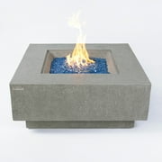 Elementi Plus Victoria Propane Fire Pit for Outside Outdoor Fire Pit Table Smokeless Firepit Concrete Square Fire Table Patio Heater Fireplace 60000 BTUs - Light Grey, 40 x 40 Inches