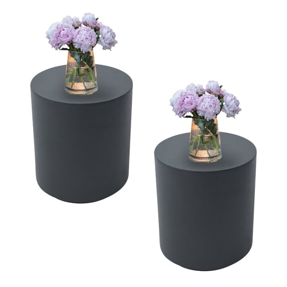 Elementi Rome Side Table Set of 2 Indoor Outdoor Patio Tables Outdoor Furniture Coffee Table Set End Table Living Room Furniture Bedside Tables Nightstand Accent Tables Concrete, Slate Black - Round