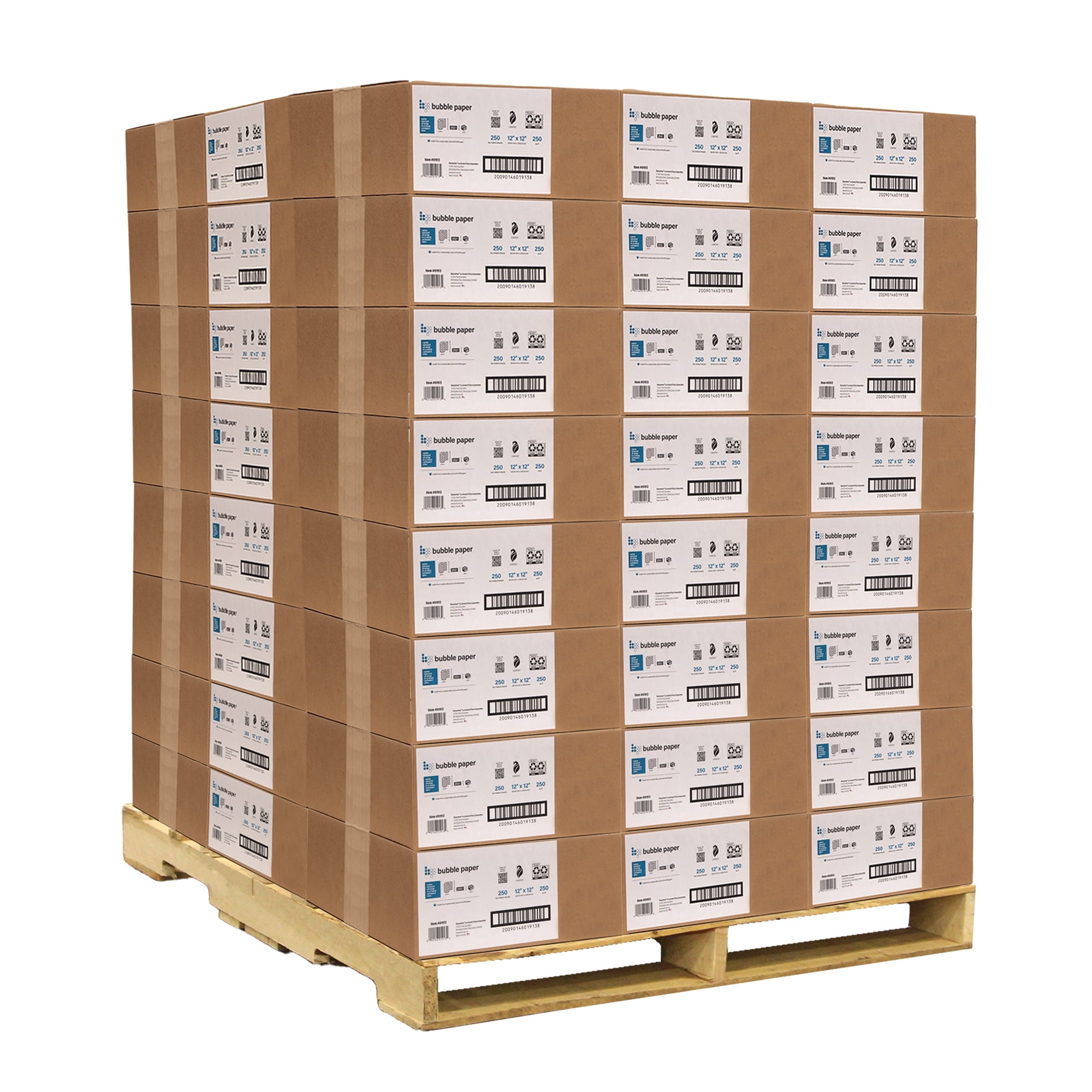 Elementree Paper Bubble Wrap Sheets for Packing, Moving, & Shipping - 84-Carton Pallet (21,000 Sheets) - 12" x 12" - Kraft Bubble Paper - Recyclable Cushioning Wrap - Made in the USA (01913PAL)