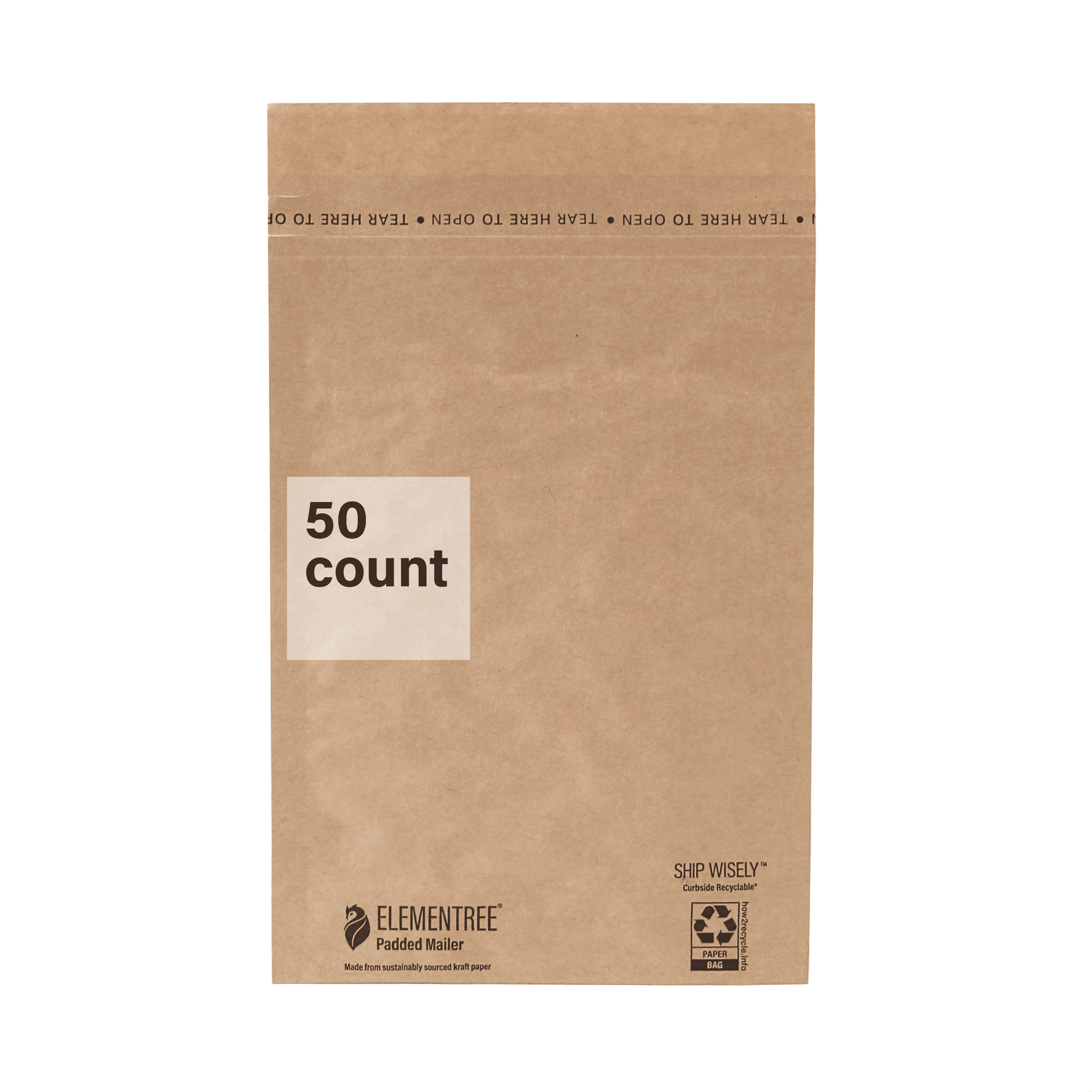 Elementree Sustainable Paper Padded Mailers, Size 0, 6" x 9", 50 Count