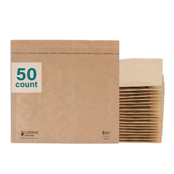 Elementree Sustainable Paper Padded Mailers, Size 2, 11" x 9", 50 Count