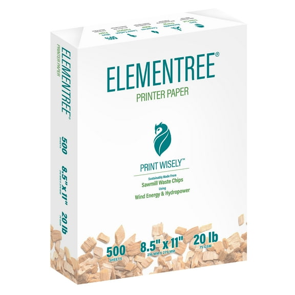 Elementree Sustainable Printer Paper, 8.5" x 11", 20 lb., White, 1 Ream (500 Sheets)