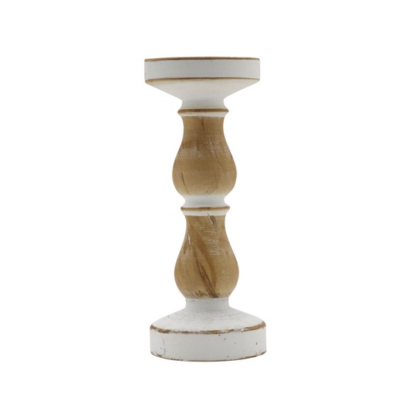 Elements 13 Inch White Natural Wood Candle Holder