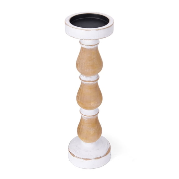Elements 14 inch Wood Candleholder, White