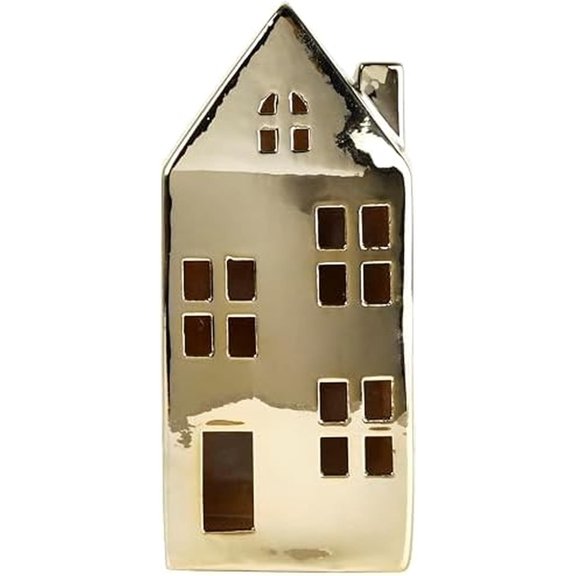 Elements 3.7x2.64x7.99 Inch Gold Ceramic House Figurine Durable Design for Everyday Use in Home Kitchen Dining and Entertaining Settings
