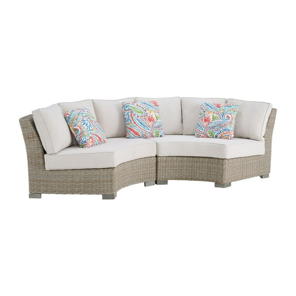 Elements 4PC Patio Set in Tan and Olefin White Loveseat, Two Console & Round Coffee Table