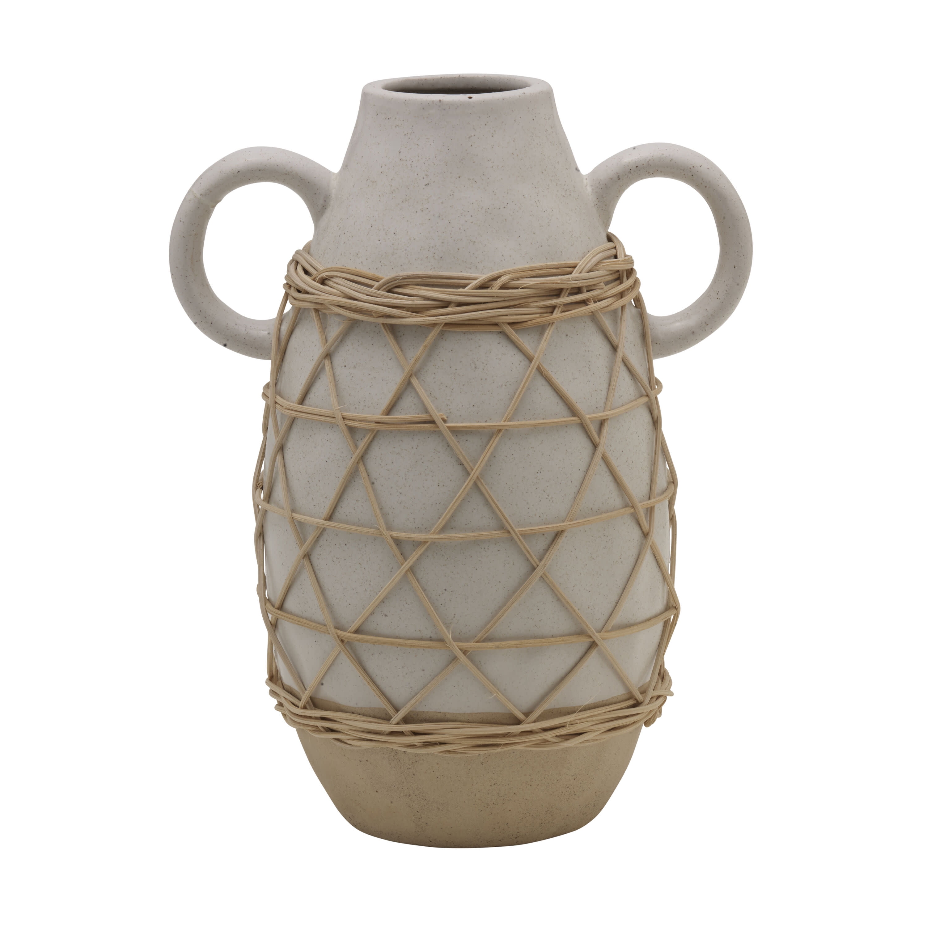 Elements 6.5X9 Inch Rattan Wrap White Stoneware Pot