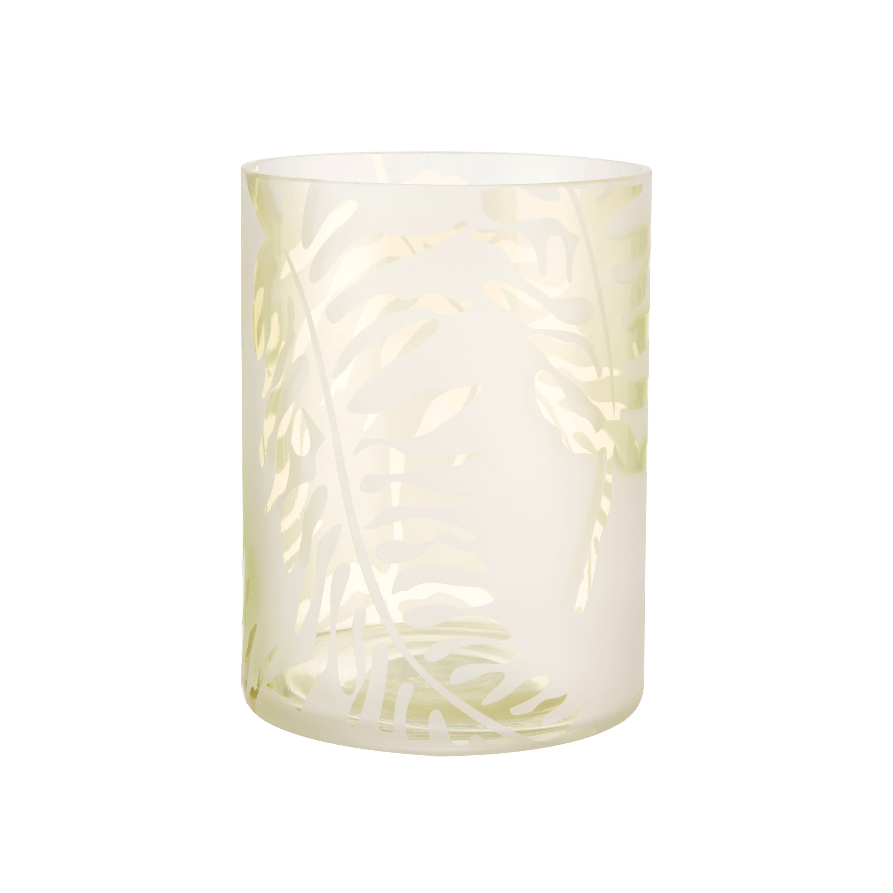 Philo Leaf Etched Glass Hurricane Candle Holder