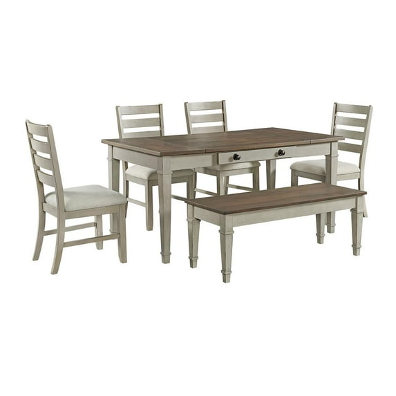 Elements 6PC Standard Height Dining Set in Rectangular Table, Four Chairs & Storage Bench