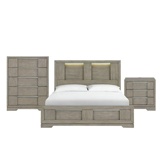 Elements Argo King Panel Bed with LED in Grey