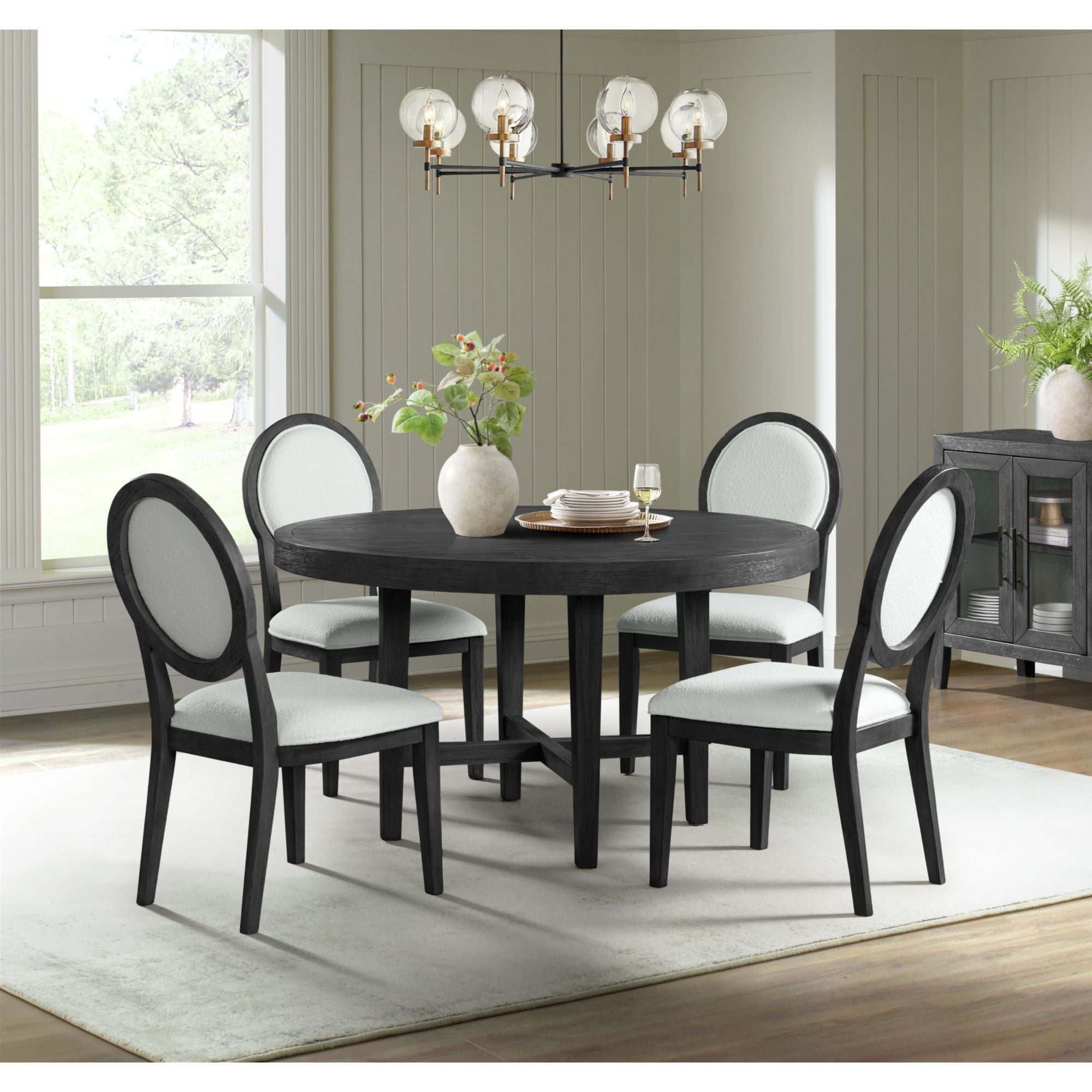 54" Black Oak Veneer Round Dining Table with Cross Base
