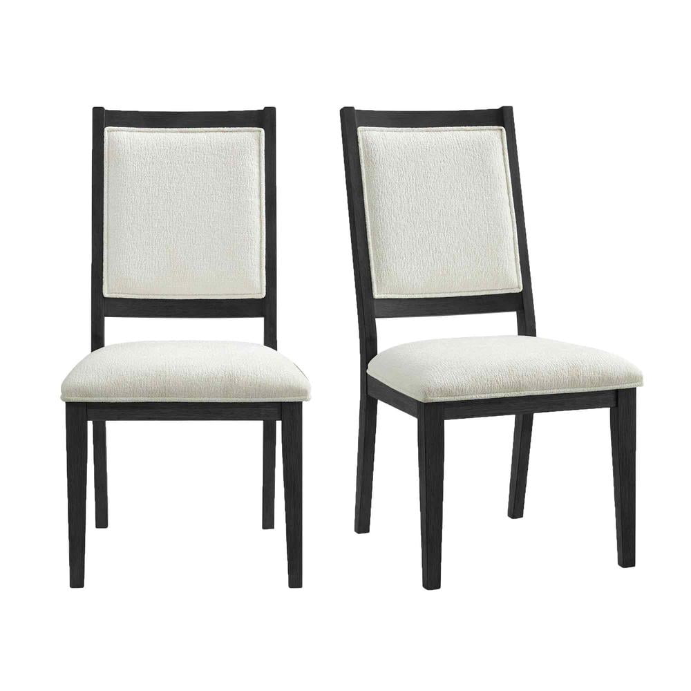 Armes Black Wood Side Chair with White Boucle Fabric, Set of 2