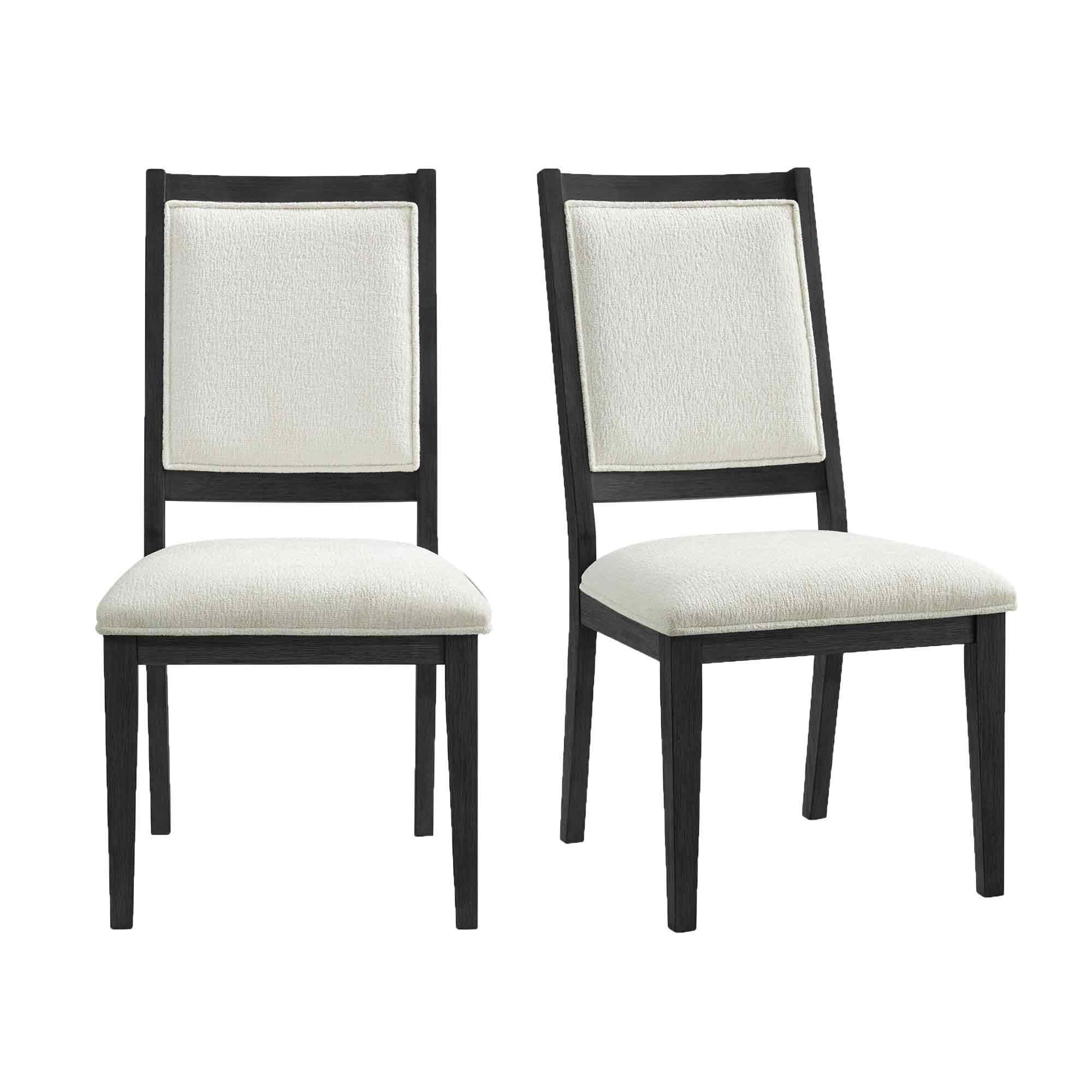 Armes Black Wood Side Chair with White Boucle Fabric, Set of 2