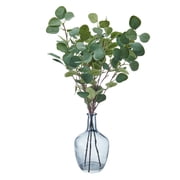 Elements Artificial Eucalyptus Arrangement in Blue Glass Vase, Realistic Look and Feel