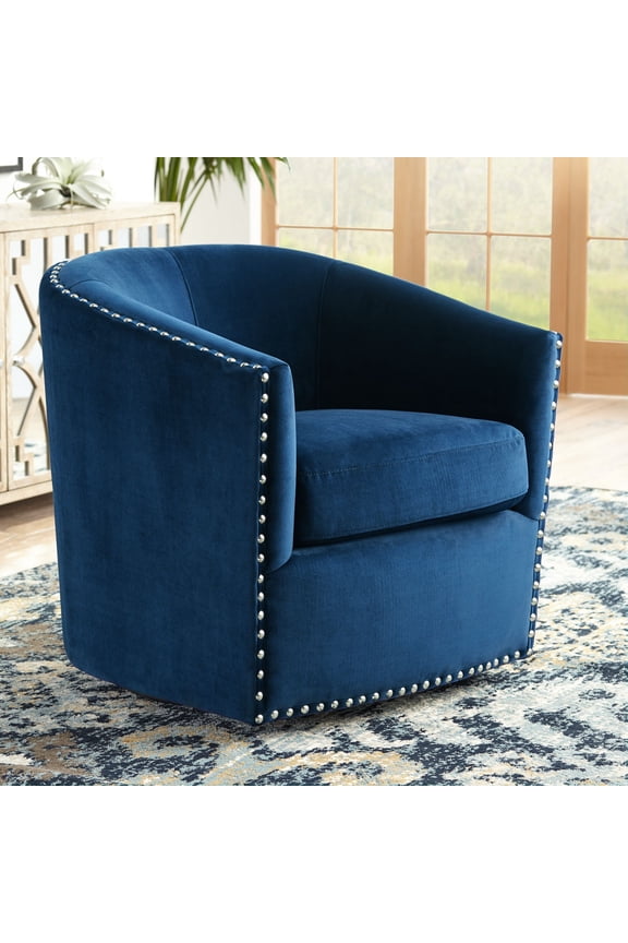 Elements Fullerton Nail Head Trim Navy Blue Swivel Accent Chair