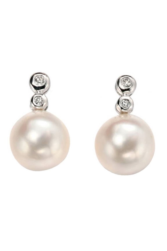 Freshwater Pearl and Diamond Earrings - White Gold/White