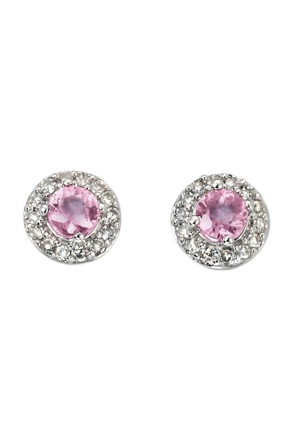 Sapphire and Diamond Cluster Stud Earrings - Pink/White Gold