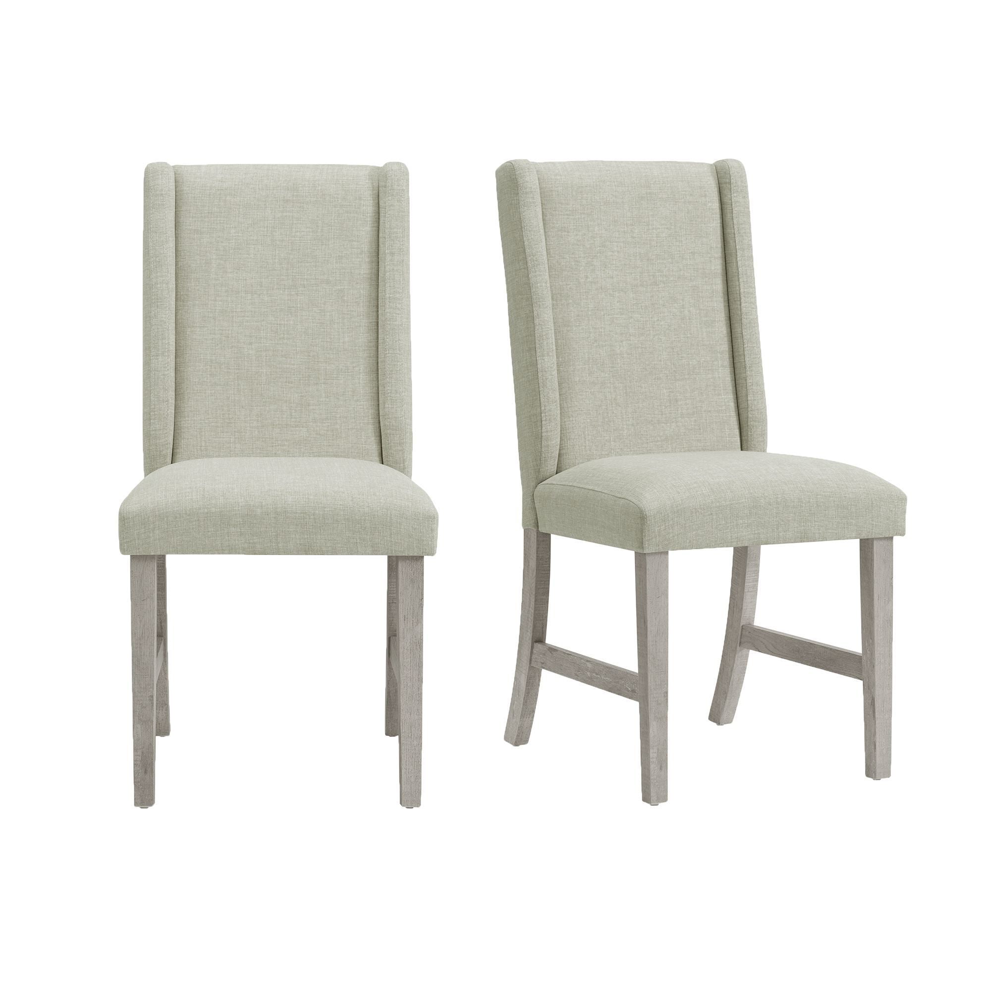 Holmes White Upholstered Side Chair with Wood Legs, Set of 2