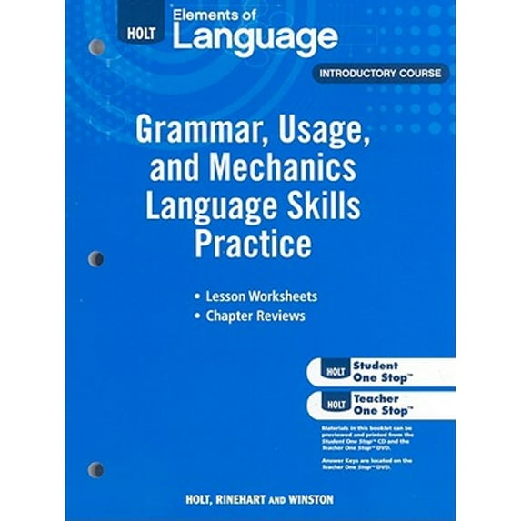 Pre-Owned Holt Elements of Language, Introductory Course: Grammar, Usage, and Mechanics Language Skills Practice, Lesson Worksheets, Chapter Reviews Paperback