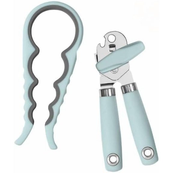 Elements Manual Can and Jar Opener Set - Hand Held Kitchen Gadgets, Soft-Touch Handles with Comfortable Grip, Multi-Functional Tool, Built-in Bottle Opener, Opens Multiple Jar Sizes, Blue Haze