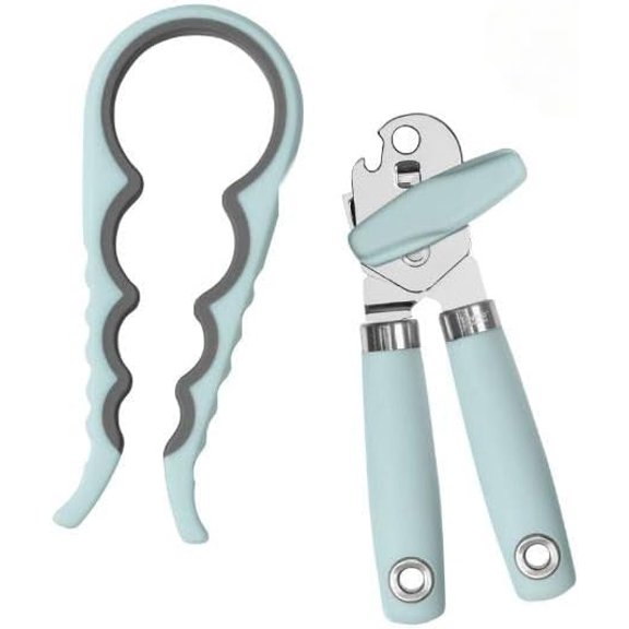 Elements Manual Can and Jar Opener Set - Hand Held Kitchen Gadgets, Soft-Touch Handles with Comfortable Grip, Multi-Functional Tool, Built-in Bottle Opener, Opens Multiple Jar Sizes, Blue Haze