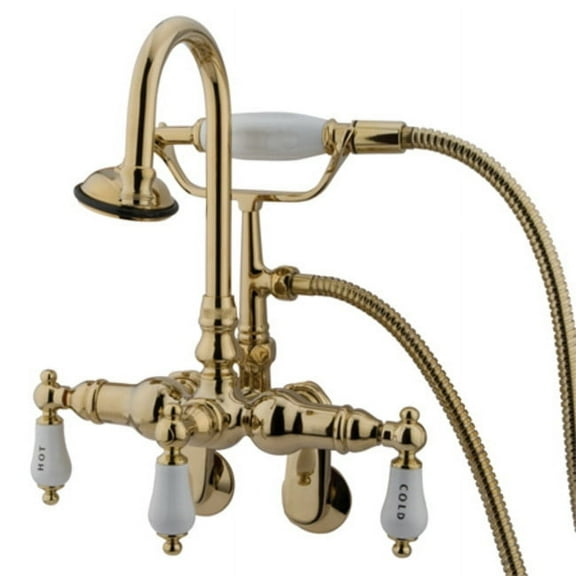 Elements Of Design Dt3012pl Triple Handle Wall Mounted Clawfoot Tub Filler - Brass