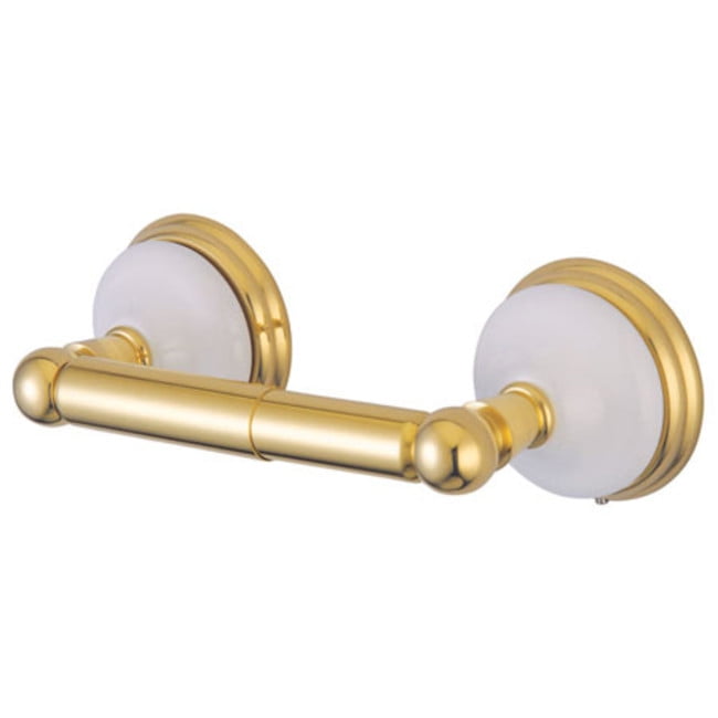 Polished Brass and White Victorian Wall Mounted Toilet Paper Holder
