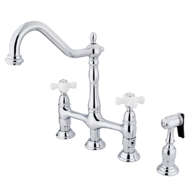 Chrome Double Handled Deck Mount Kitchen Faucet with Sprayer